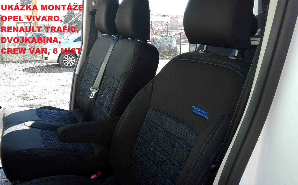 Autopotahy RENAULT TRAFIC DVOJKABINA CREW VAN, 6míst,od 2016, AUTHENTIC LEATHER, černé
